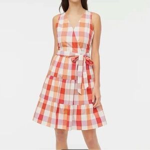 J. Crew NWT Red, Orange, Purple Gingham Wrap Midi Dress 6